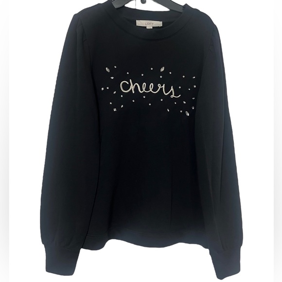 Loft Black Cheers Sweatshirt Long Sleeves Crew neck  Size M - Picture 2 of 12